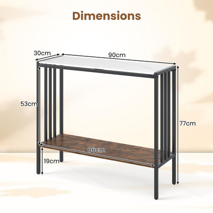 90 CM 2 Tier Industrial Console Foyer Table with Sintered Stone Tabletop