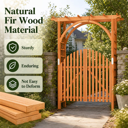 Wooden Garden Arch with Gate, Trellis Panels & Lockable Doors