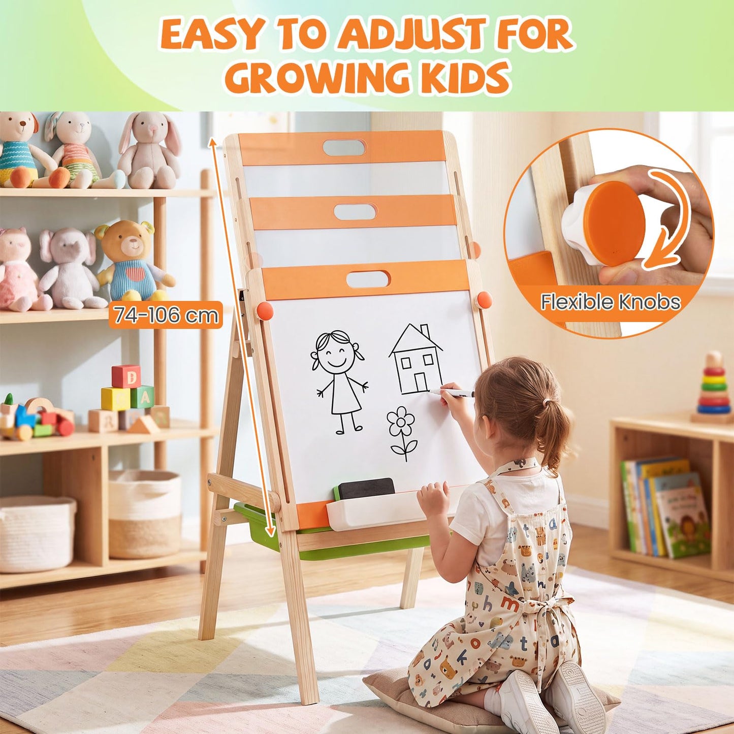 2-in-1 Art Easel for Kids with Magnetic Whiteboard & Blackboard for Ages 3+