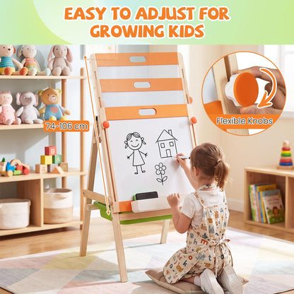 2-in-1 Art Easel for Kids with Magnetic Whiteboard & Blackboard for Ages 3+
