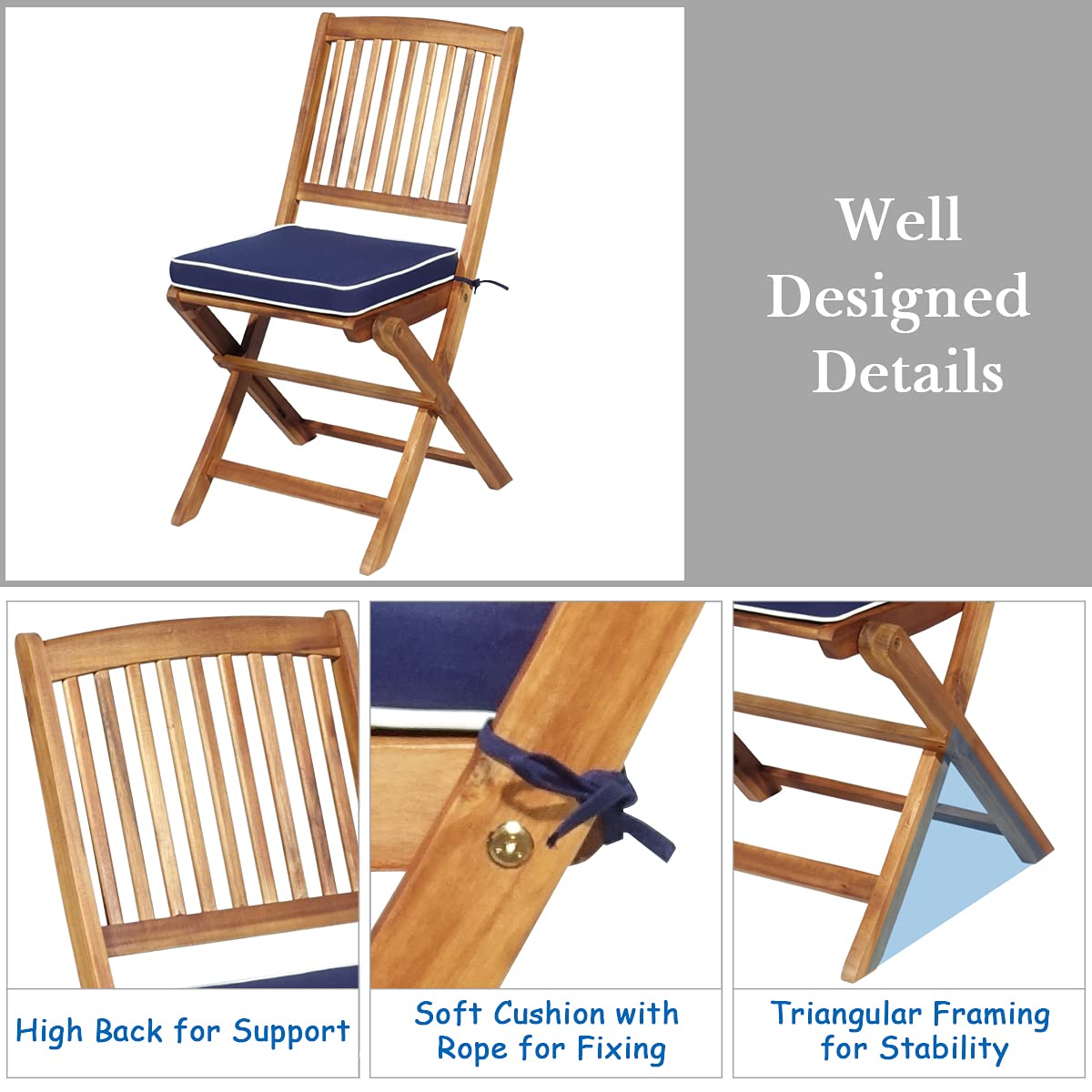 3 Piece Folding Patio Bistro Set with Cushions