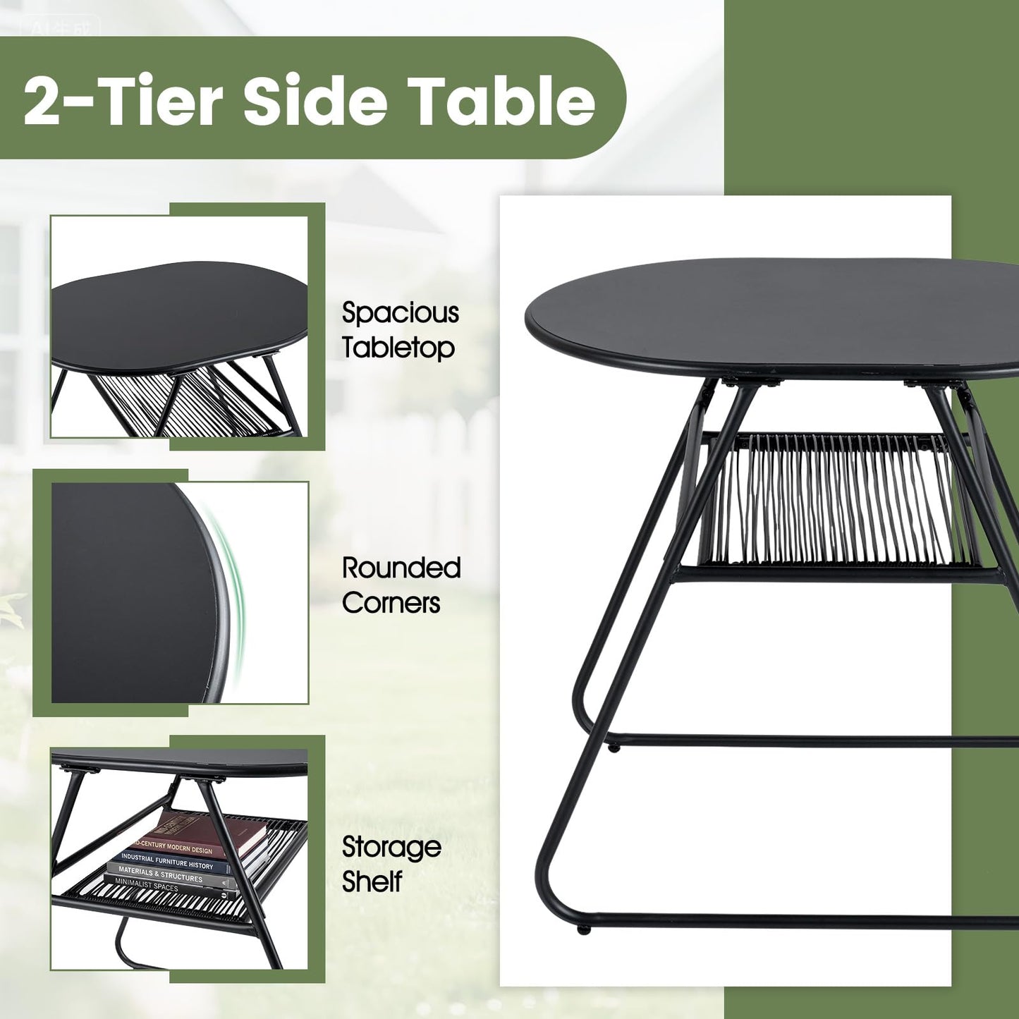 3 Piece Patio Bistro Set, Outdoor Dining Table with 2 Varied-Size Stackable Rattan Chairs & Shelf