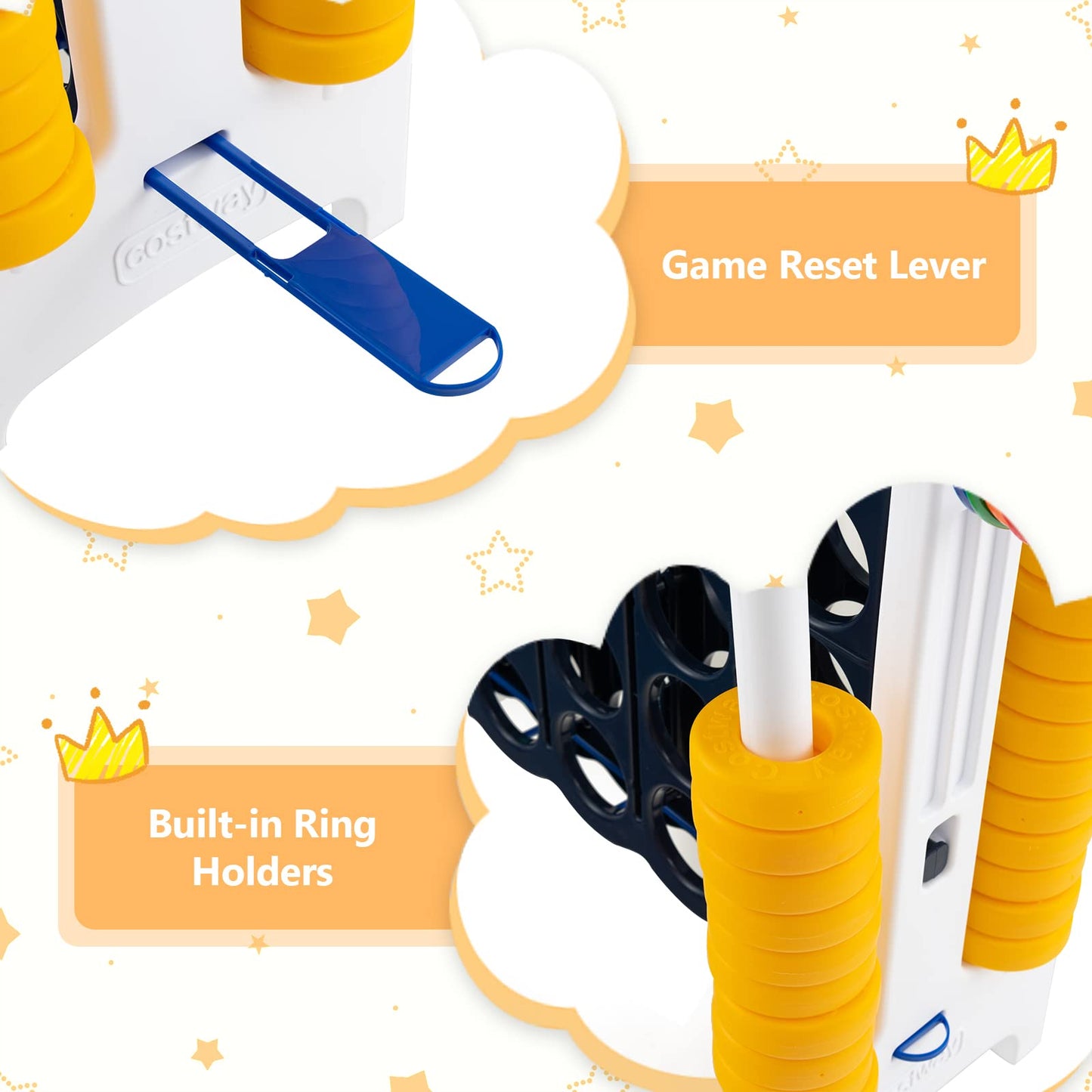 3 in 1 Giant Connect 4 Game Set with Basketball Hoop and Ring Toss