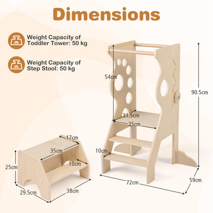 2 in 1 Wooden Standing Tower with Removable Safety Bars