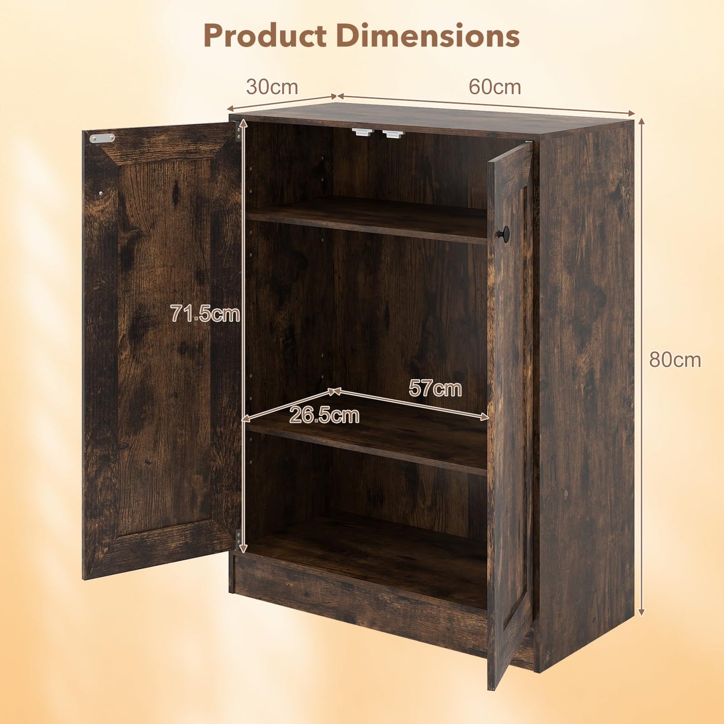 Wooden Storage Cabinet, Freestanding Buffet Sideboard with Doors & Shelves