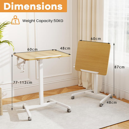 Foldable Mobile Standing Desk Rolling Laptop Desk with 90° Tiltable Tabletop