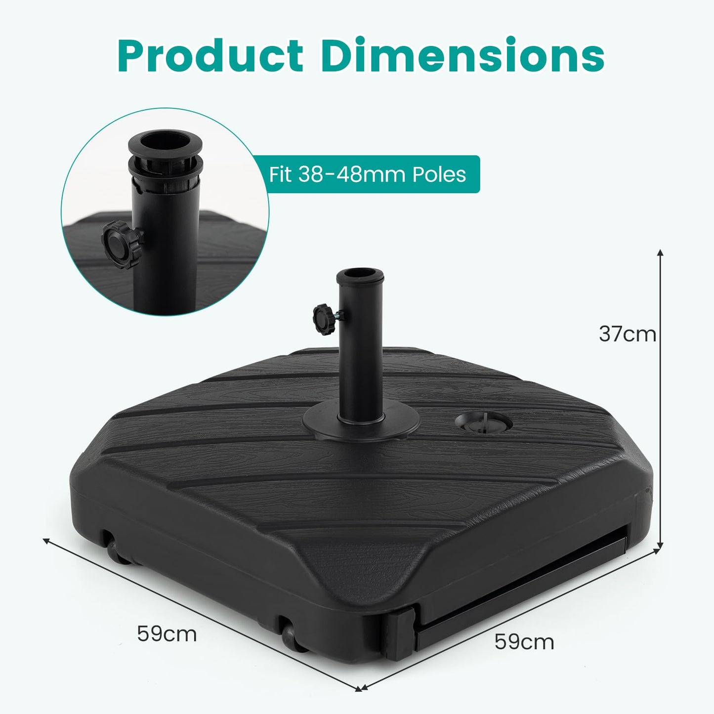 Mobile Parasol Base, 59kg/90kg Water & Sand Fillable Patio Parasol Stand