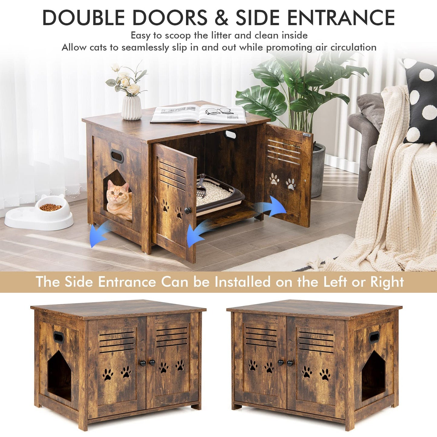Industrial Wooden Kitty Hidden Washroom Toilet with Side Entrance and Cutout Handle