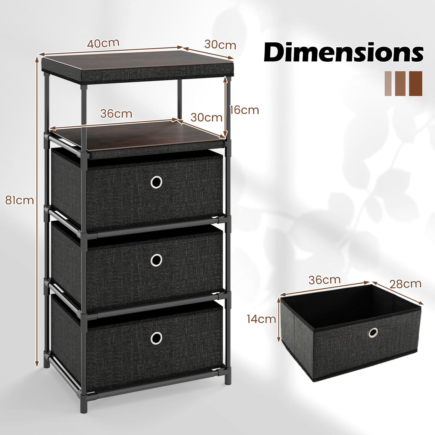 Dresser with 3 Drawers with Wood Top and Metal Frame