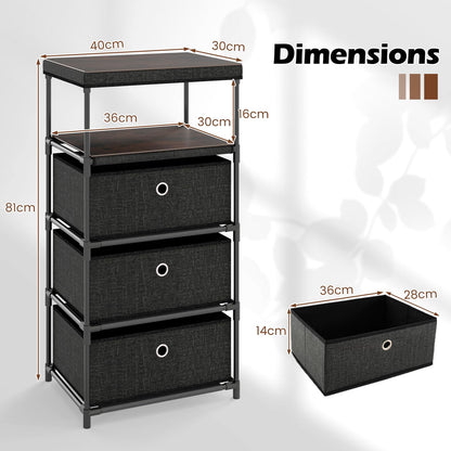 Dresser with 3 Drawers with Wood Top and Metal Frame