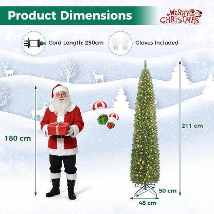 7FT Pre-Lit Artificial Christmas Tree, Slim Pencil Xmas Tree