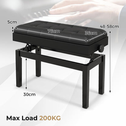 Height Adjustable Keyboard Duet Seat with Padded Cushion