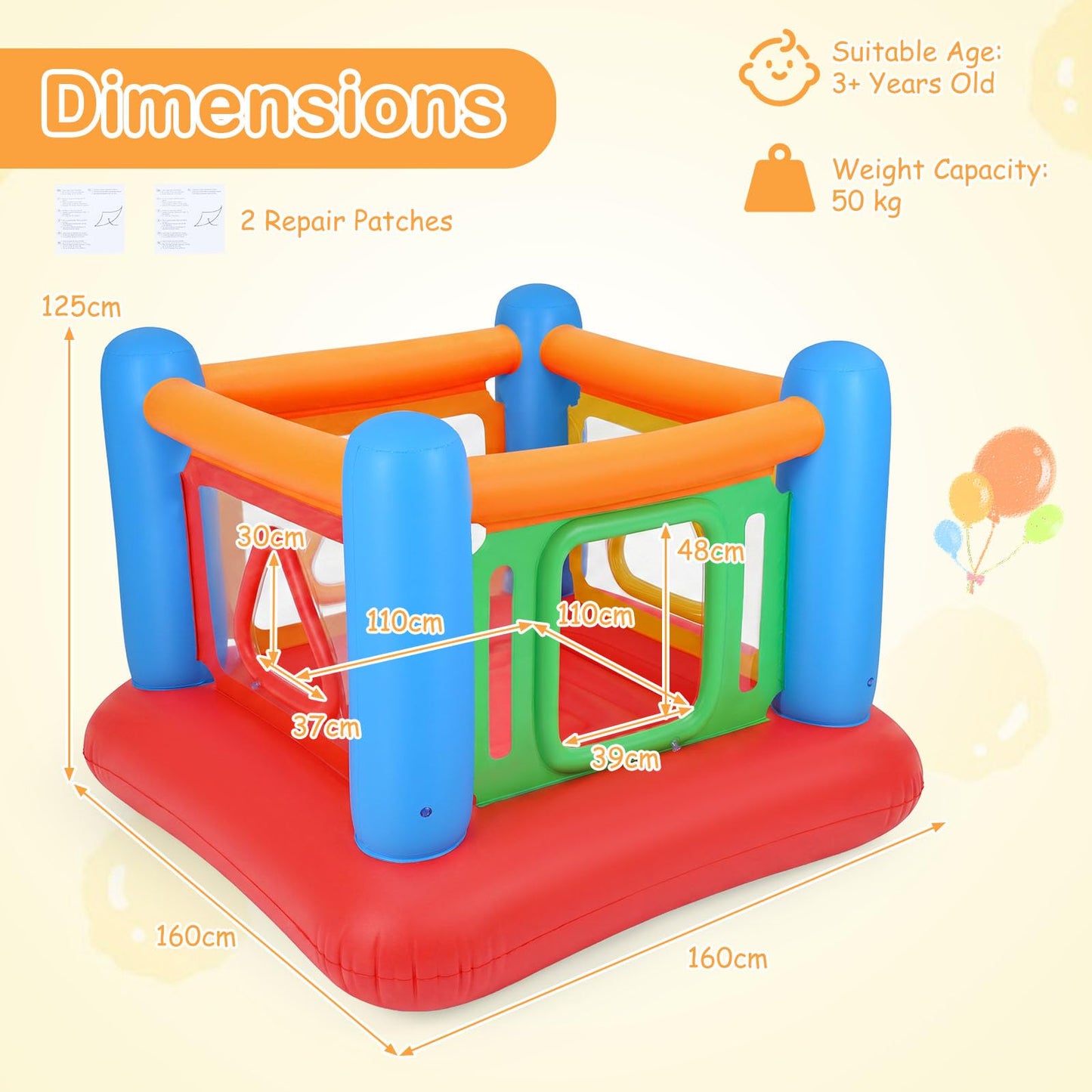 Inflatable Bounce House, Kids Blow Up Bouncy Castle with Transparent Side Walls