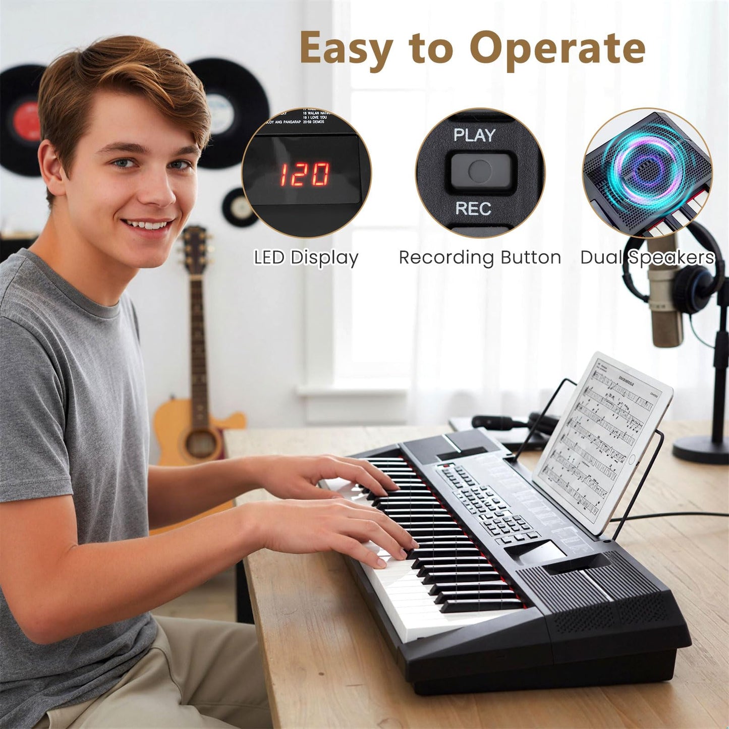 54 Key Keyboard Piano, Portable Digital Piano with 200 Rhythms