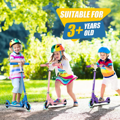 2-Wheel Foldable Kick Scooter with Light Up Wheels and Adjustable Handlebar