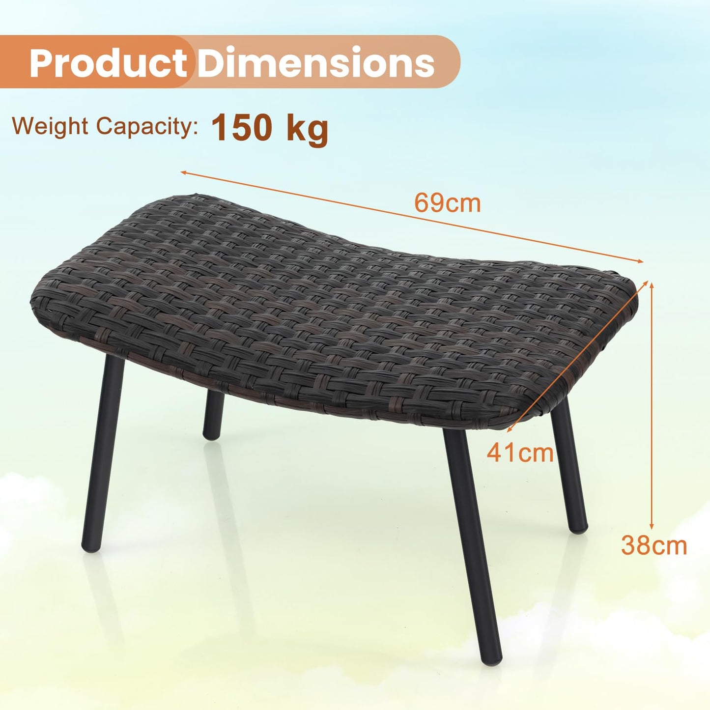All-Weather Rattan Footstools Set of 2 with Quick-Dry Foam