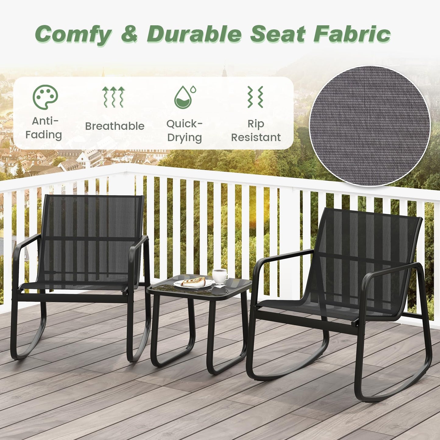 3-Piece Garden Furniture Set with Tempered Glass Table and Chairs