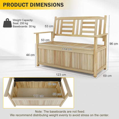 185L Patio Storage Bench Solid Wood Storage Loveseat with Backrest and Armrests