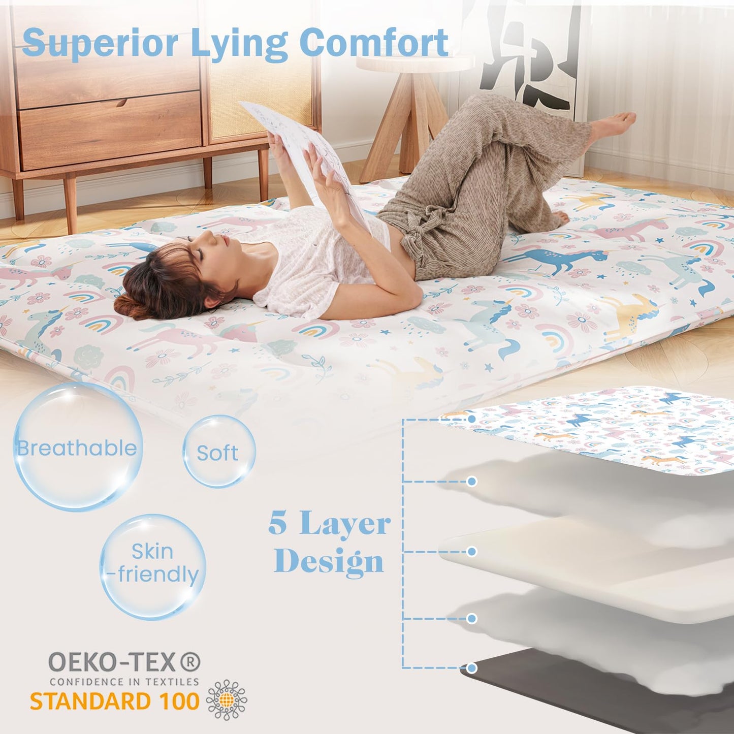 Japanese Floor Mattress with Washable Cover and Carry Bag