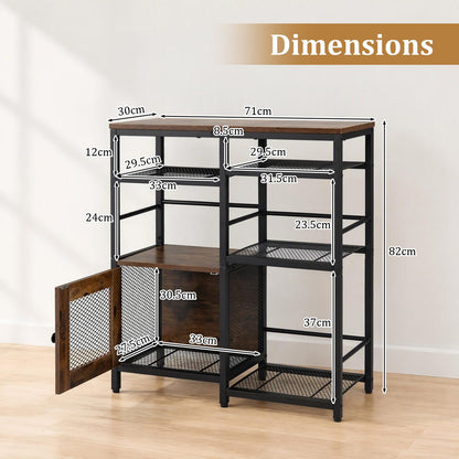 Industrial Coffee Bar Cabinet with Storage & Open Shelves
