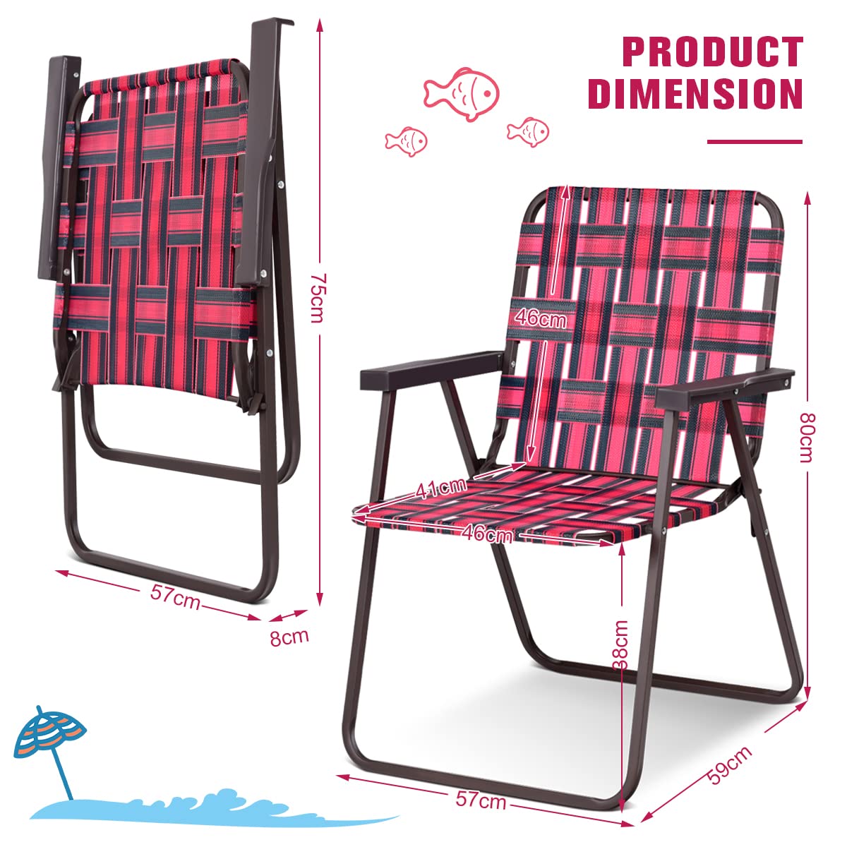 6 PCS Folding Lightweight Beach Camping Chair with Armrest