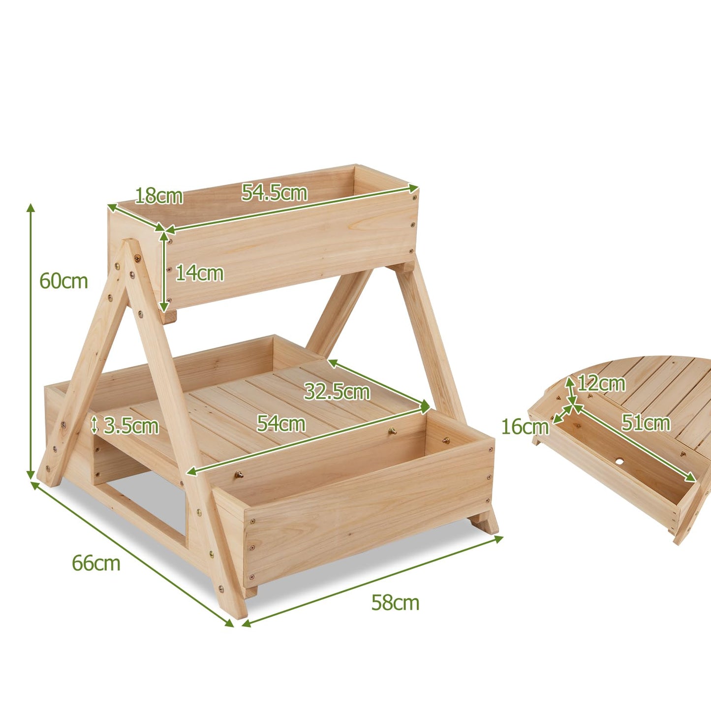 3 Fir Wooden Planter Boxes with Open Storage Shelf and 3 Drainage Holes