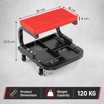 Rolling Mechanic Stool with Padded Seat, Tool Tray and 4 Wheels