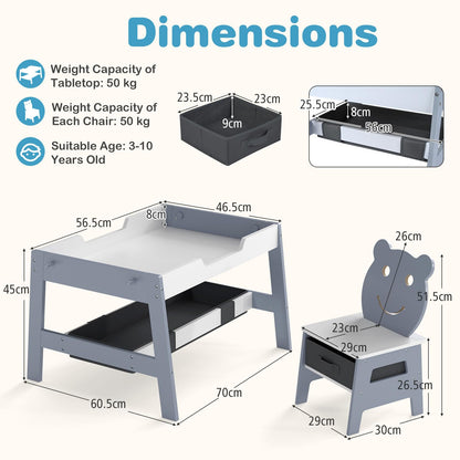 Kids Table and Chairs, Multifunctional Activity Desk with Chalkboard & Whiteboard