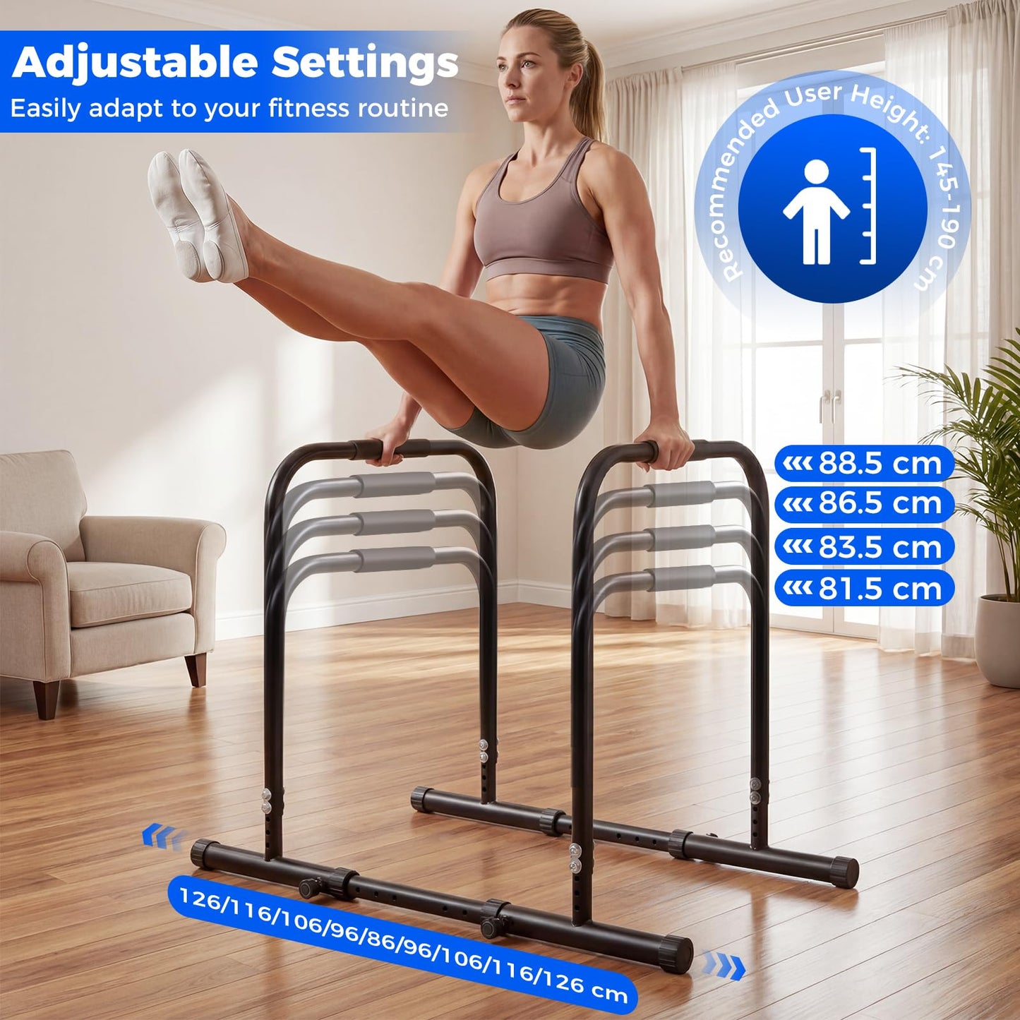 Dip Bar Station, Adjustable Pull Up Bars, 300KG Capacity