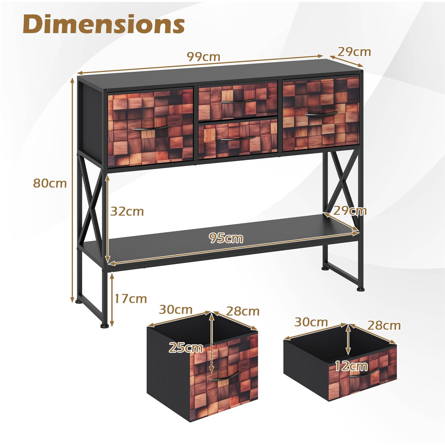 Console Table with 4 Fabric Drawers Shelf and Metal Frame