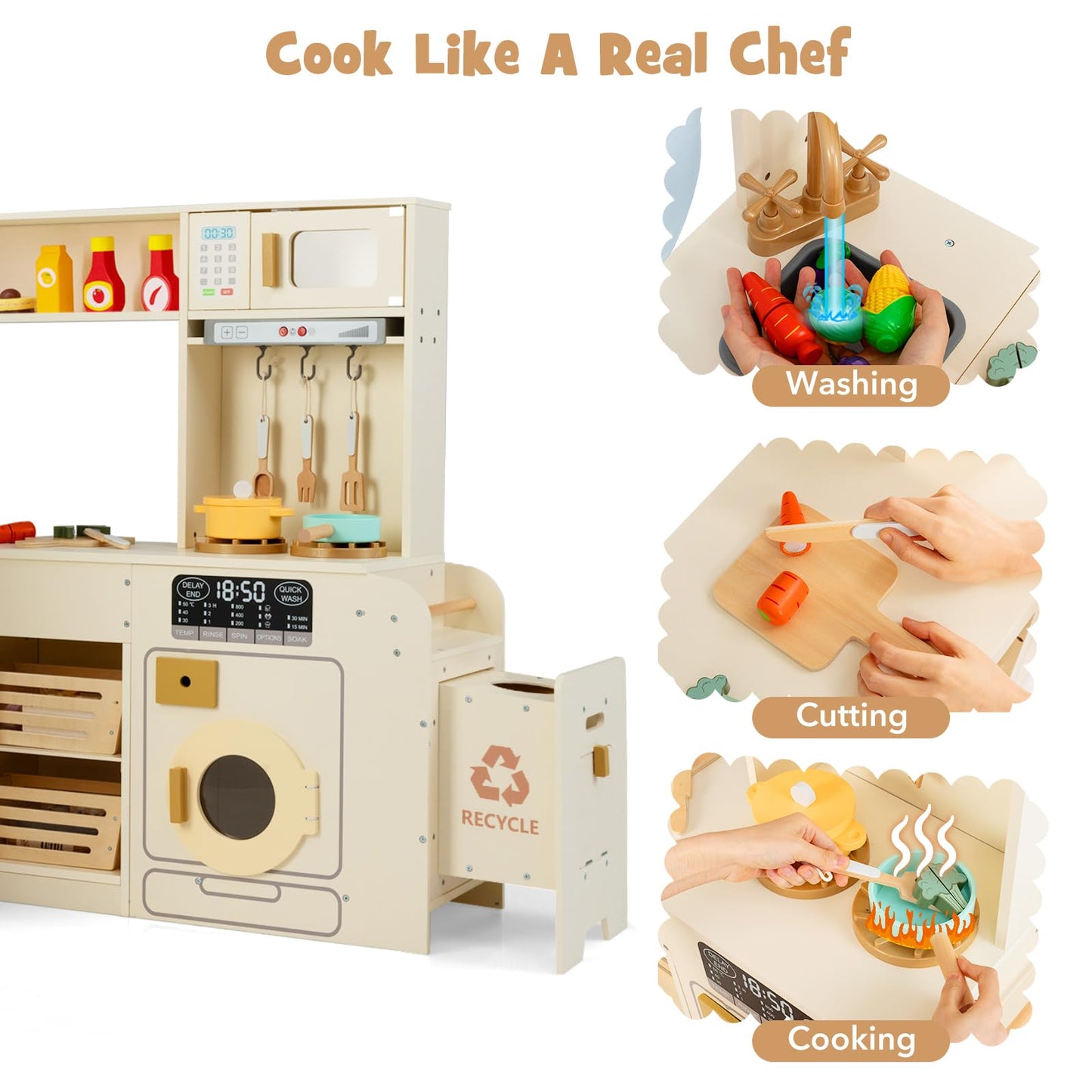 Corner Kitchen Playset with Large Fridge for Toddlers 3+ Years Old