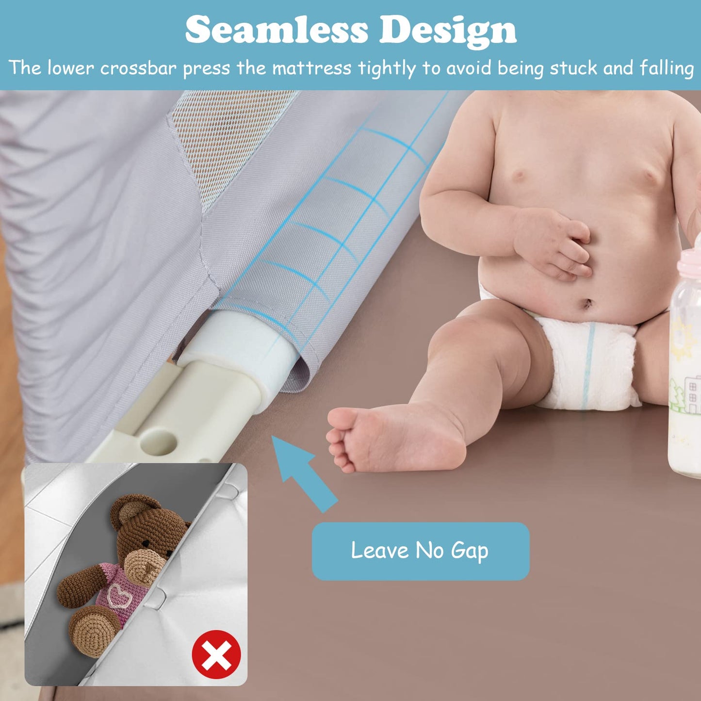 Vertical Lifting Baby Beds Guard with Double Safety Lock