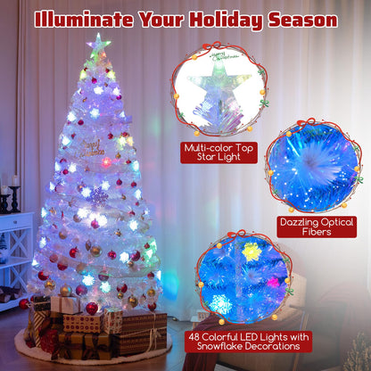 4/5/6/7 Feet Artificial Fiber Optic White Pre-lit Christmas Tree with Light