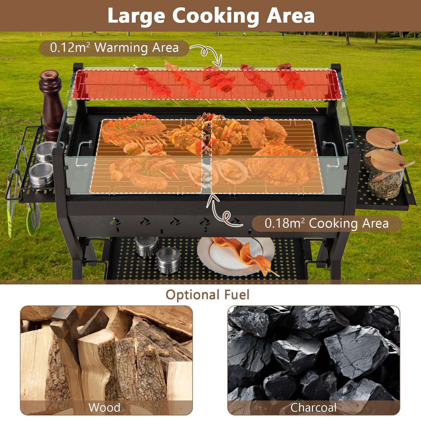 Barbecue Charcoal Grills with Wind Guard and Seasoning Racks