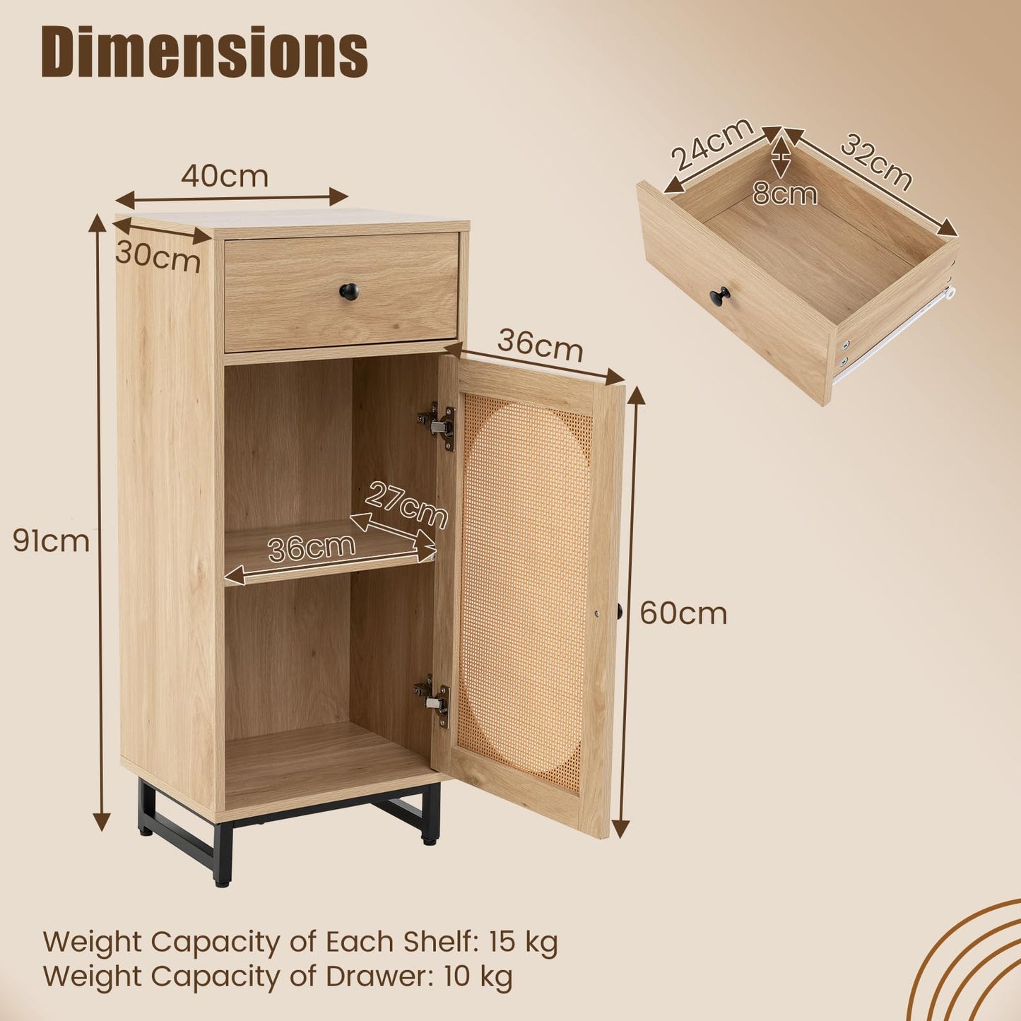 PE Rattan Storage Cabinet with Adjustable Foot Pads and Anti-toppling Kit