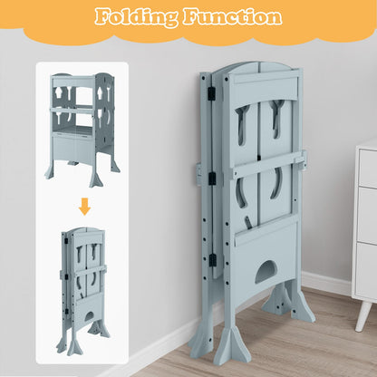 Height Adjustable Toddler Kitchen Helper with Safety Latches and Protective Rail
