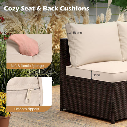 8 PCS Garden Rattan Corner Patio Conversation Sofa Set with Tempered Glass Coffee Table