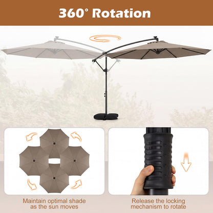 3M Garden Cantilever Parasol, Outdoor Offset Banana Hanging Umbrella with LED Lights