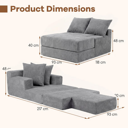 Folding Sofa Bed, Convertible Sleeper Chair Floor Sofa, No Assembly