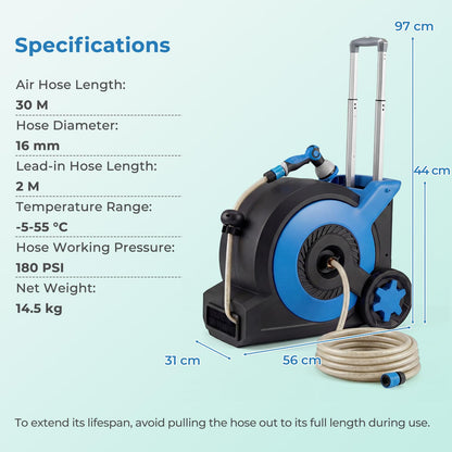 Retractable Hose Reel 30+2M, 10 in 1 Nozzle Floor