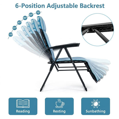 Foldable Sun Lounger Recliner with Adjustable Backrest Headrest and Armrests