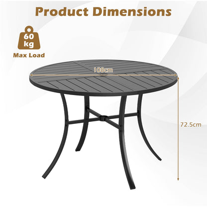 Patio Dining Table 108CM Round Metal Slat Table with Umbrella Hole