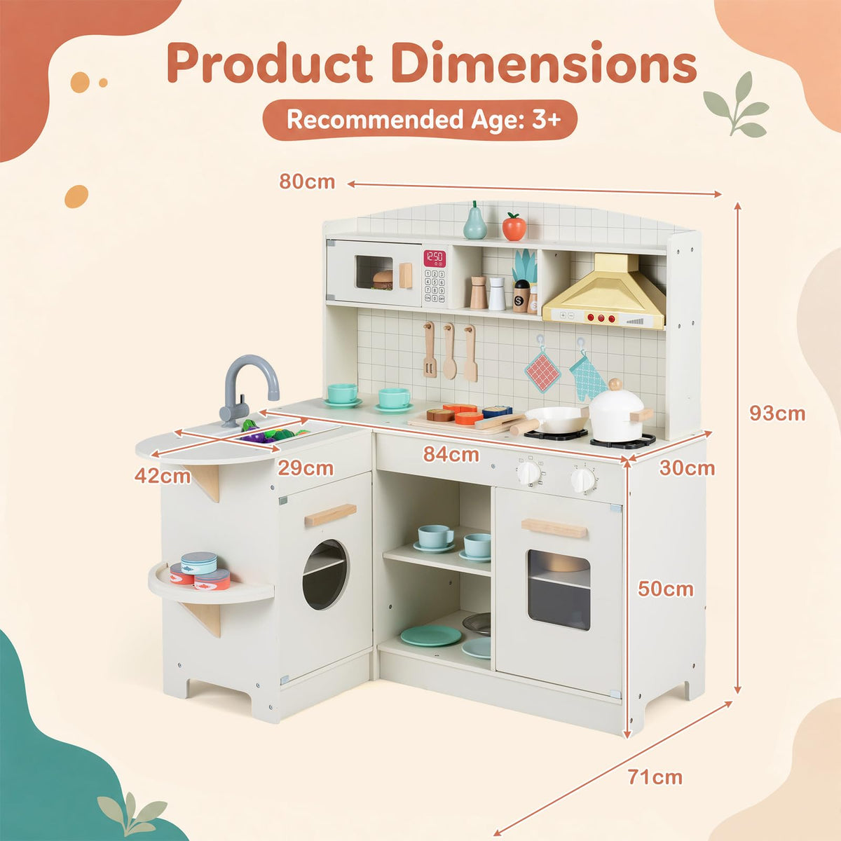 Wooden Play Kitchen with Lights and Sounds for Toddlers Ages 3+