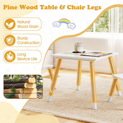 Kids Table and Chair Set, Children Activity Table with 2 Chairs and Pine Wood Legs