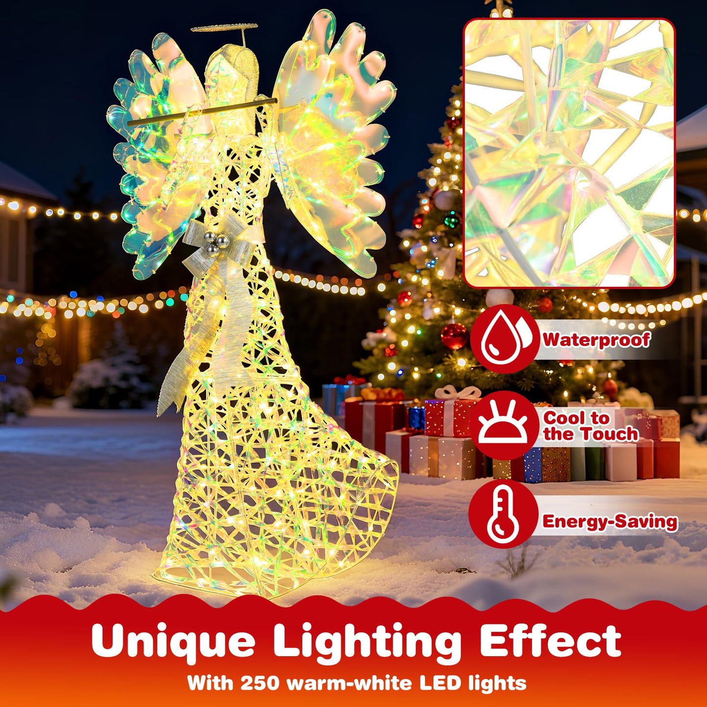 Lighted Angel Christmas Decoration with Flute and 250 LED Lights