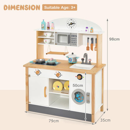 Wooden Kids Play Kitchen, Chef Pretend Toy Kitchen with Clock
