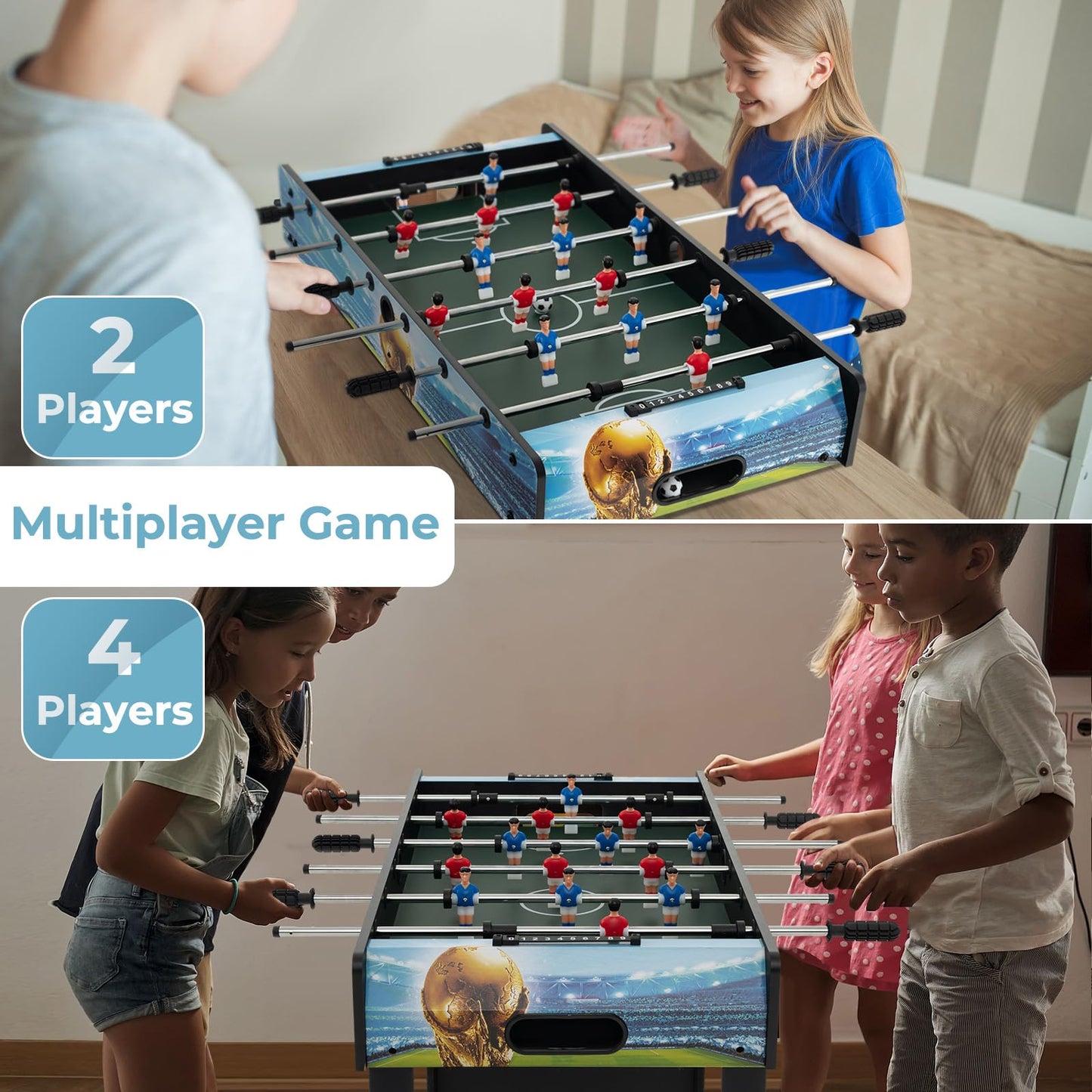 Freestanding Soccer Game Table with Removable Legs for Home Game Room Bar