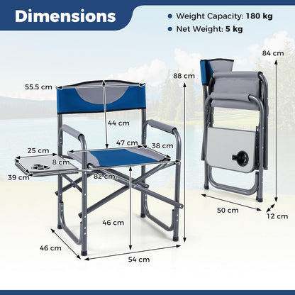 Folding Directors Chair, Oversized Camping Chairs with Side Table and Cup Holder