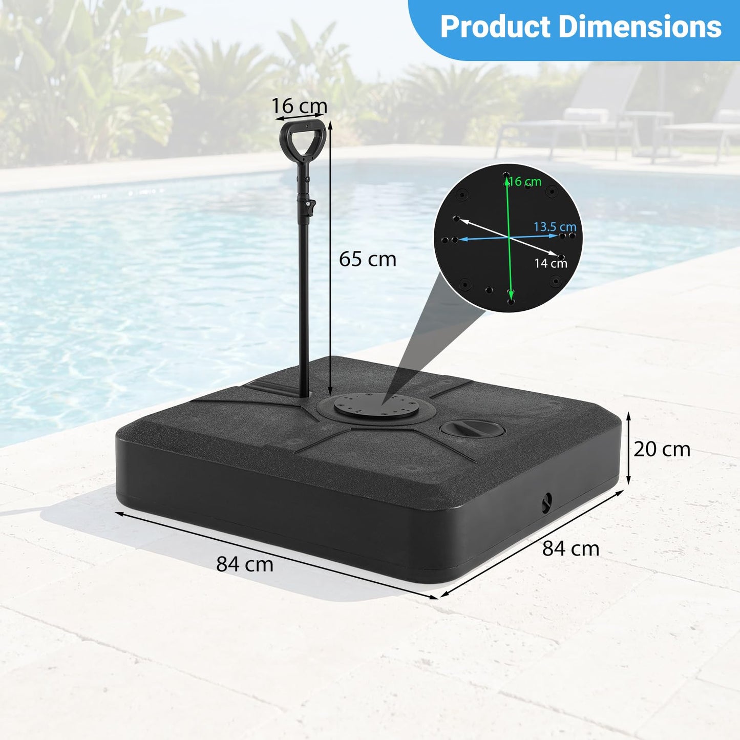 Cantilever Umbrella Base, 150kg Water or Sand Fillable Patio Weighted Umbrella Stand