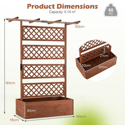 Wooden Planter Box Raised Garden Bed with Lattice Trellis